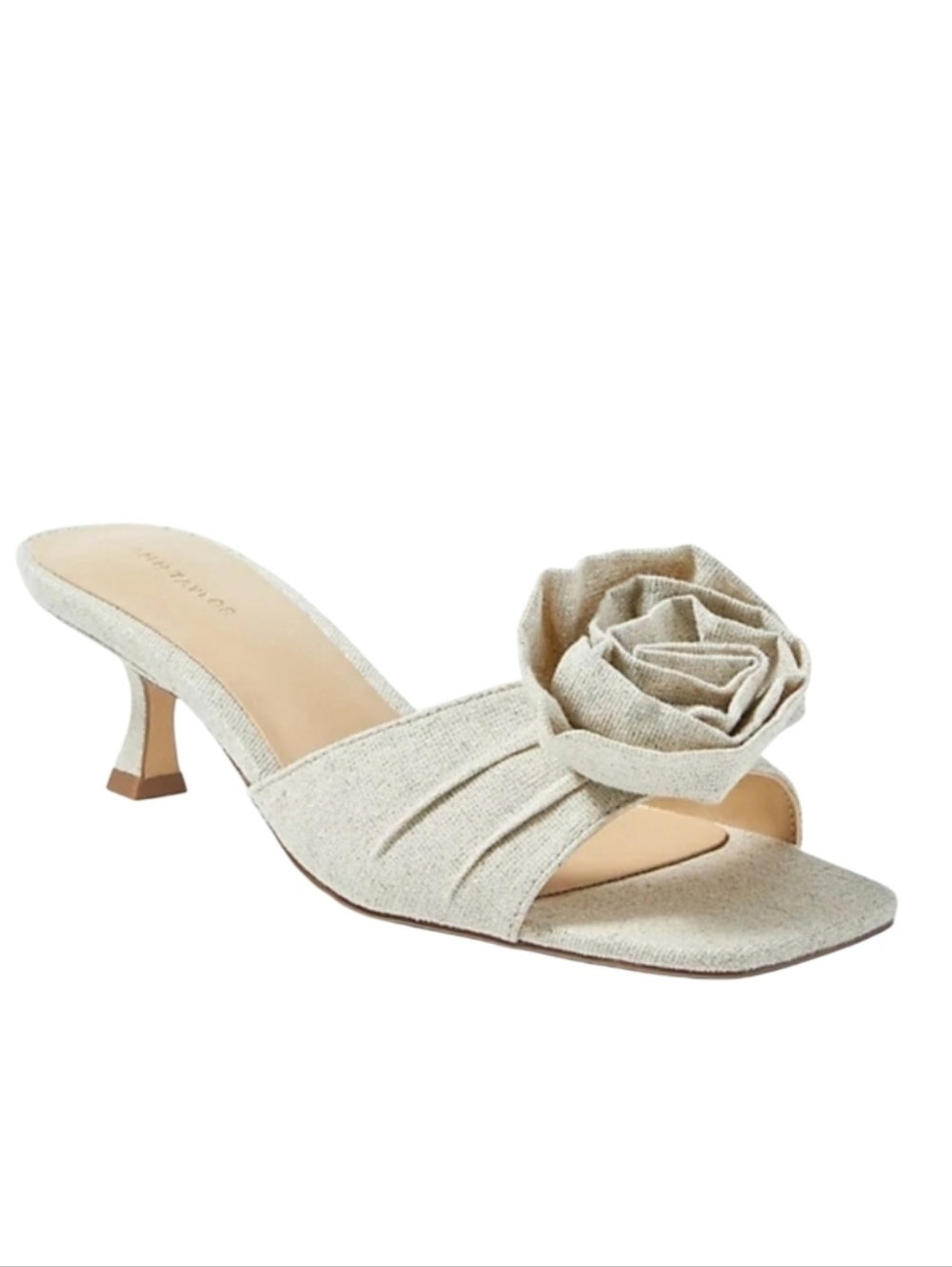 NEW! ANN TAYLOR Mettalic Ivory Linen Floral Slip On Open Toe Sandals 7.